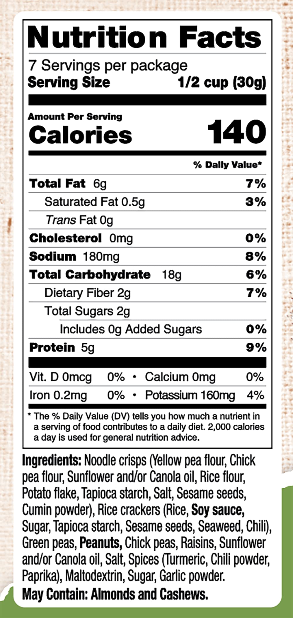Bhuja Cracker Mix bag shows roasted grains and natural spices