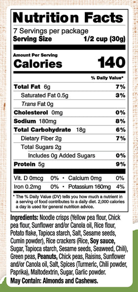 Bhuja Cracker Mix bag shows roasted grains and natural spices