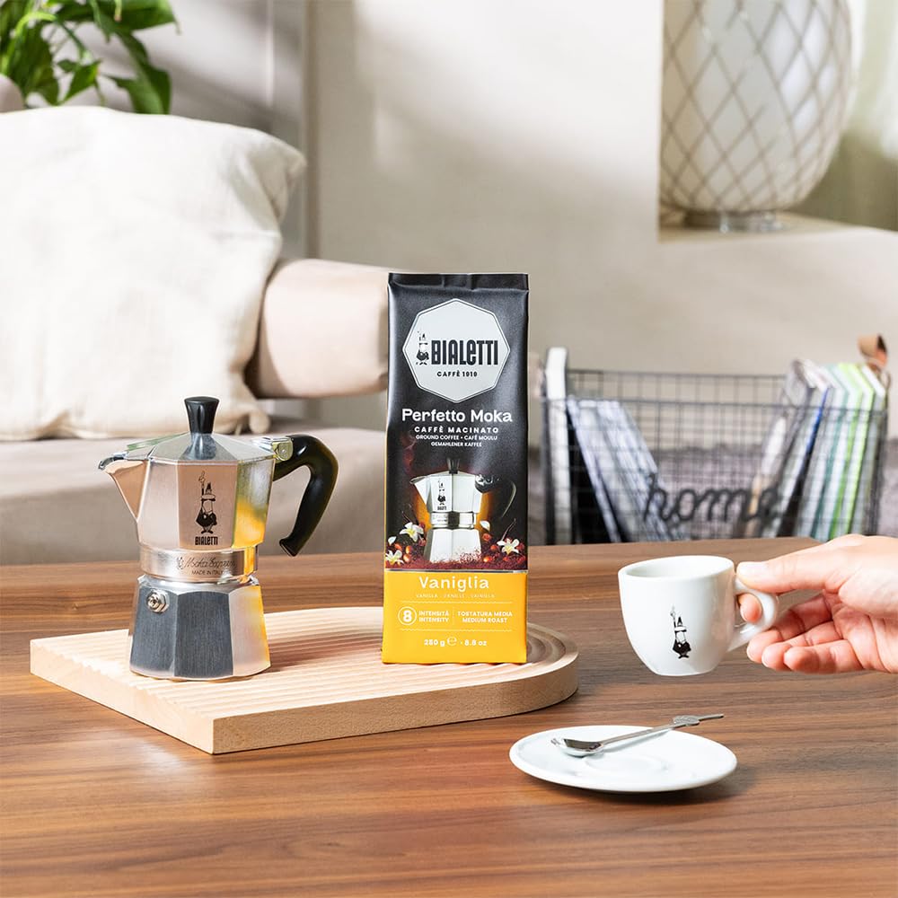 Bialetti Perfetto Moka Vaniglia bag-valve keeps aroma longer for a flavorful cup.