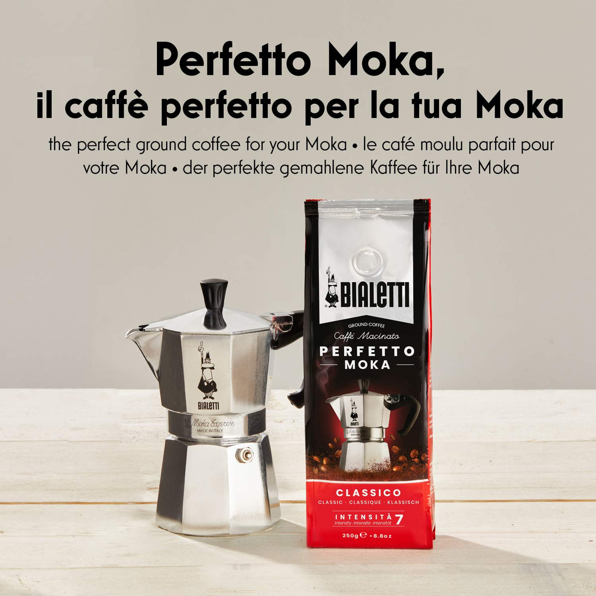 Bialetti Perfetto Moka Vaniglia brand-logo emphasizes legacy and craft.