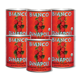 Bianco DiNapoli fire roasted chopped tomatoes on a shelf for ready weeknight sauces