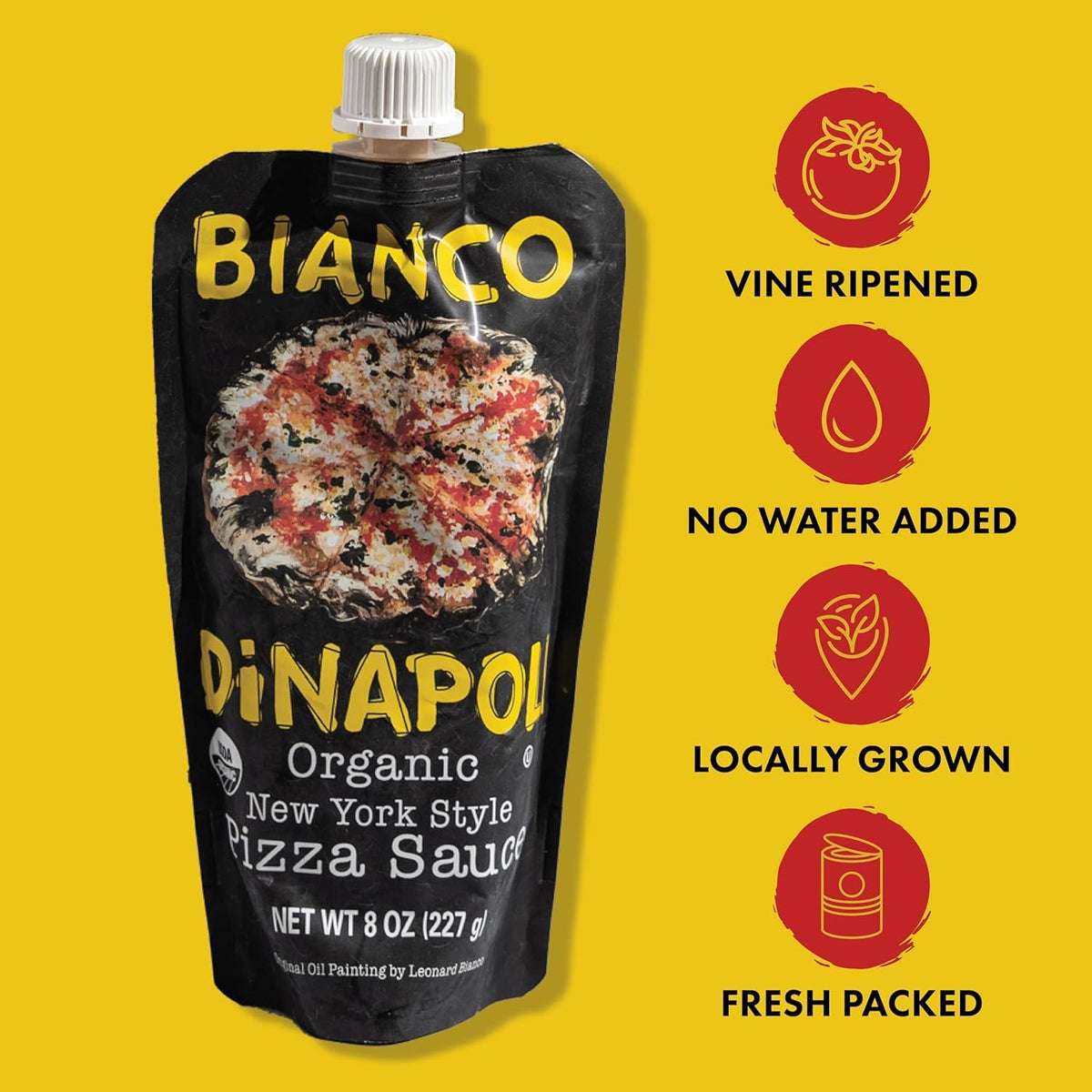 Bianco DiNapoli ingredients garlic basil olive oil emphasize bold, fresh toppings and aroma.