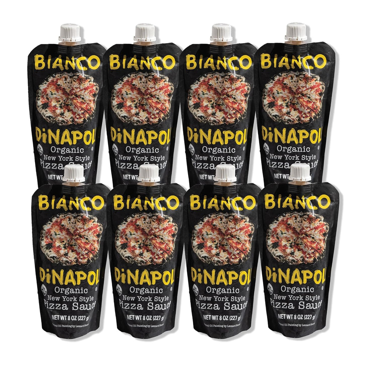 Bianco DiNapoli NY Style Pizza Sauce pouch pack ready for quick, restaurant-quality pizza at home.