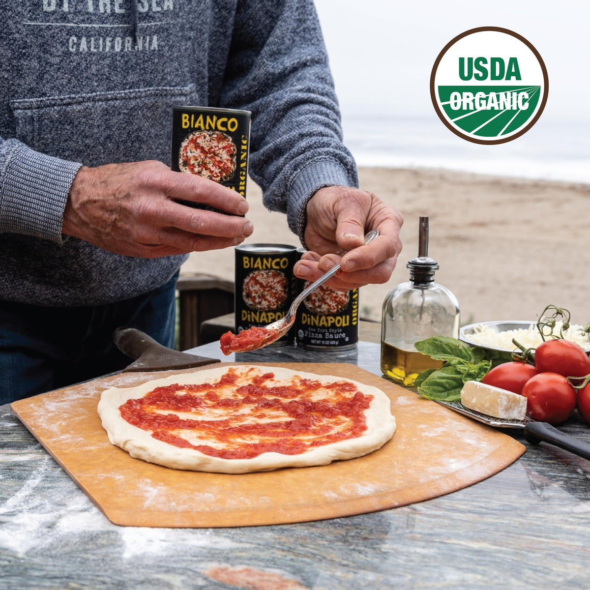 Bianco DiNapoli pizza-night-family scene depicting easy, tasty homemade pizza night.