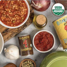 Bianco DiNapoli hand-picked tomatoes reveal natural richness in the paste.