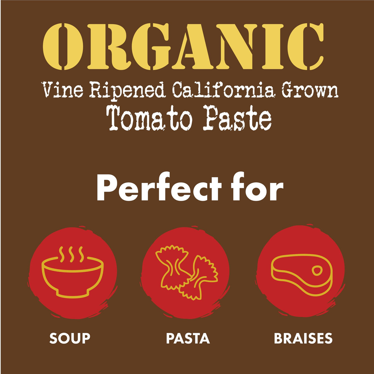 Bianco DiNapoli label close-up showing organic, California-grown tomatoes and quality.