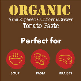 Bianco DiNapoli label close-up showing organic, California-grown tomatoes and quality.