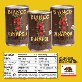 Bianco DiNapoli tomato paste being poured into a pan for sauces.