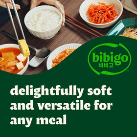 Bibigo 18-pack rice featuring easy meal prep and non-GMO verification.