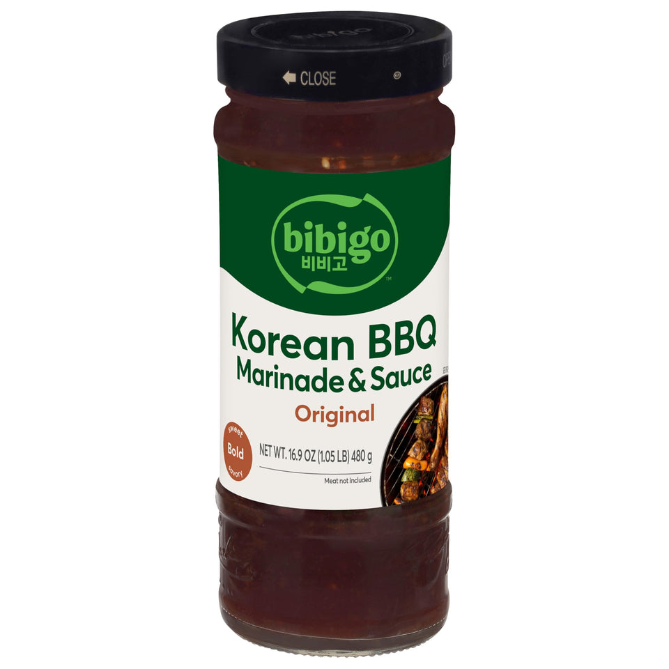 Bibigo Original BBQ Sauce bottle on display with glossy finish and savory aroma.