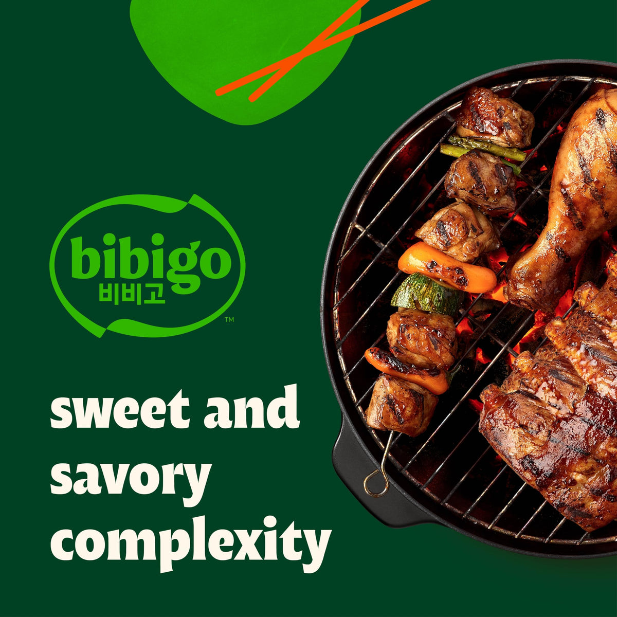 Grilled chicken legs brushed with Bibigo Original BBQ Sauce.