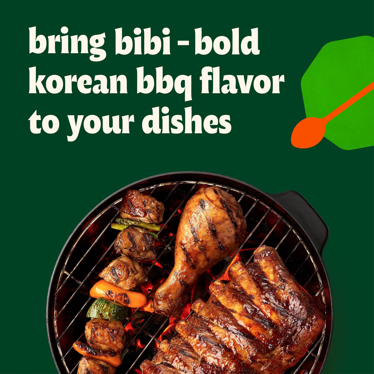 Dipping glaze concept with Bibigo BBQ Sauce enhancing meats.