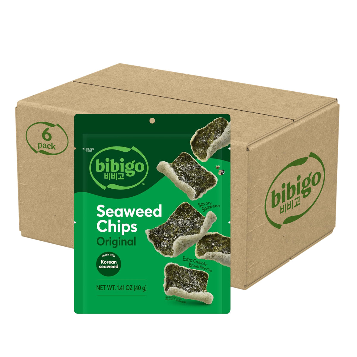 Bibigo Seaweed Chips original pack front with savory crunch and umami flavor