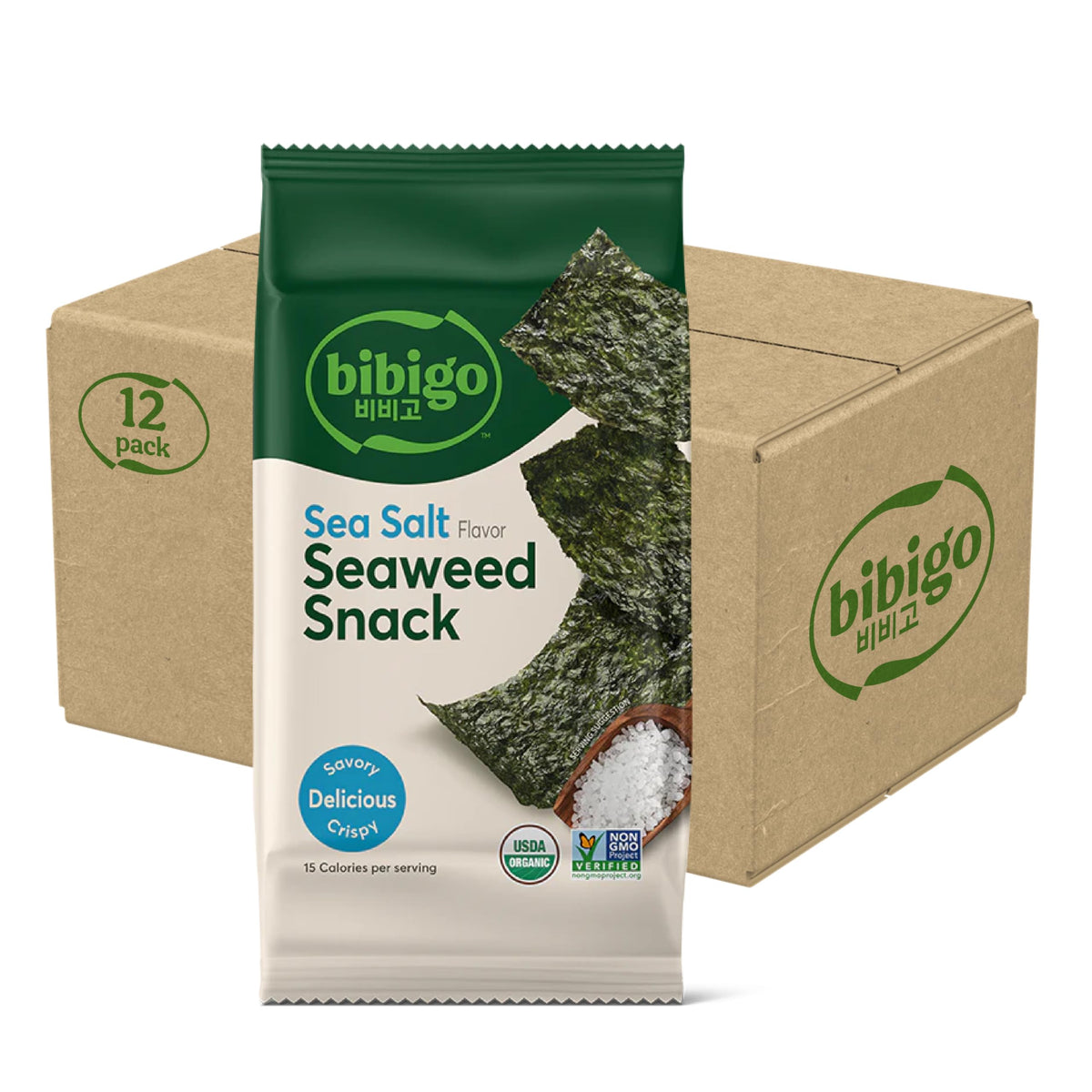 Bibigo Seaweed Snack sea salt 12-pack box, ideal for on-the-go snacking