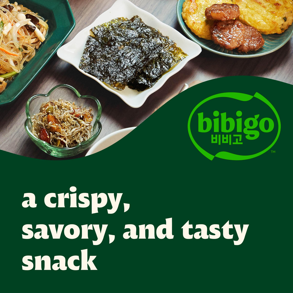 Bibigo Seaweed Snack Sesame seasoning dust close-up highlights toasted sesame.