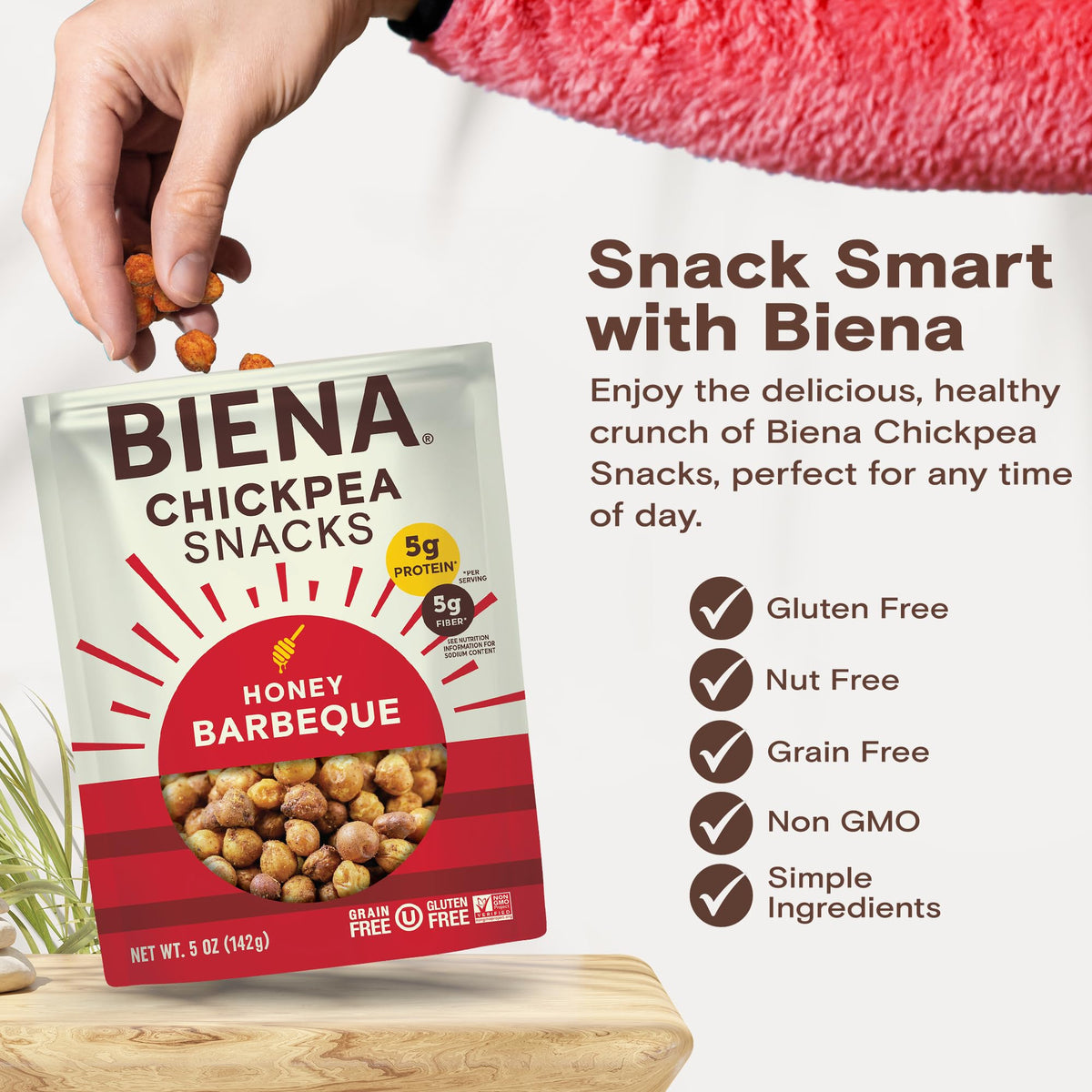 BIENA Chickpeas Barbecue family snack for kids and adults.