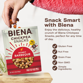 BIENA Chickpeas Barbecue family snack for kids and adults.