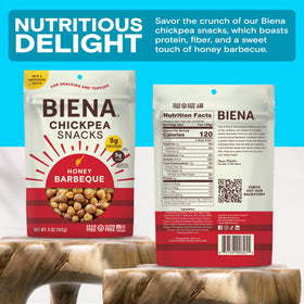 BIENA Chickpeas Barbecue packaging is resealable for freshness.