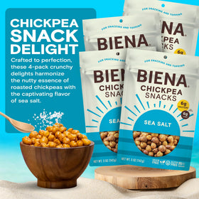 Close-up of crispy Biena chickpeas highlighting texture for satisfying snacking.