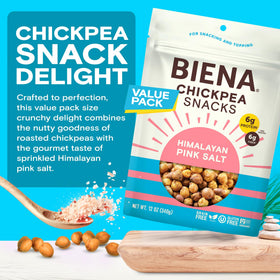 BIENA Chickpea Snacks packaging shows gluten-free, resealable bag