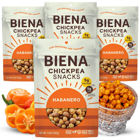 BIENA Chickpea Snacks Habanero in resealable bag for on-the-go snacking.