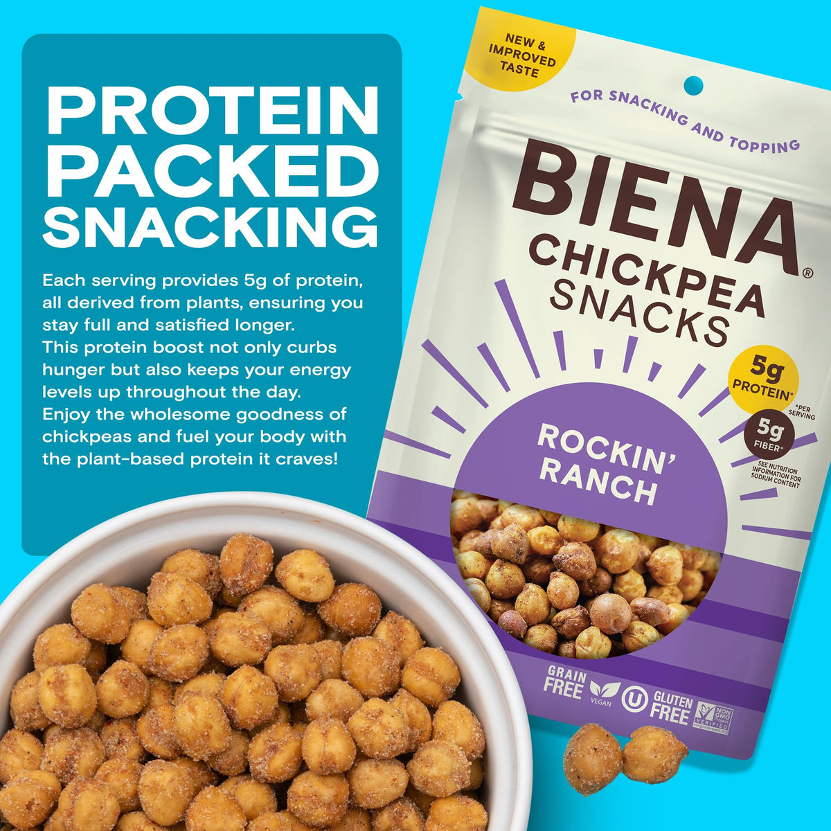 BIENA Crispy chickpeas close-up highlight light, crunchy texture