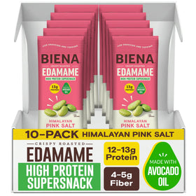 BIENA crispy roasted edamame in a resealable packaging for convenient protein on the go.
