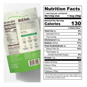Close-up of Biena Chili Lime Edamame beans highlighting crispy texture and healthful fats.