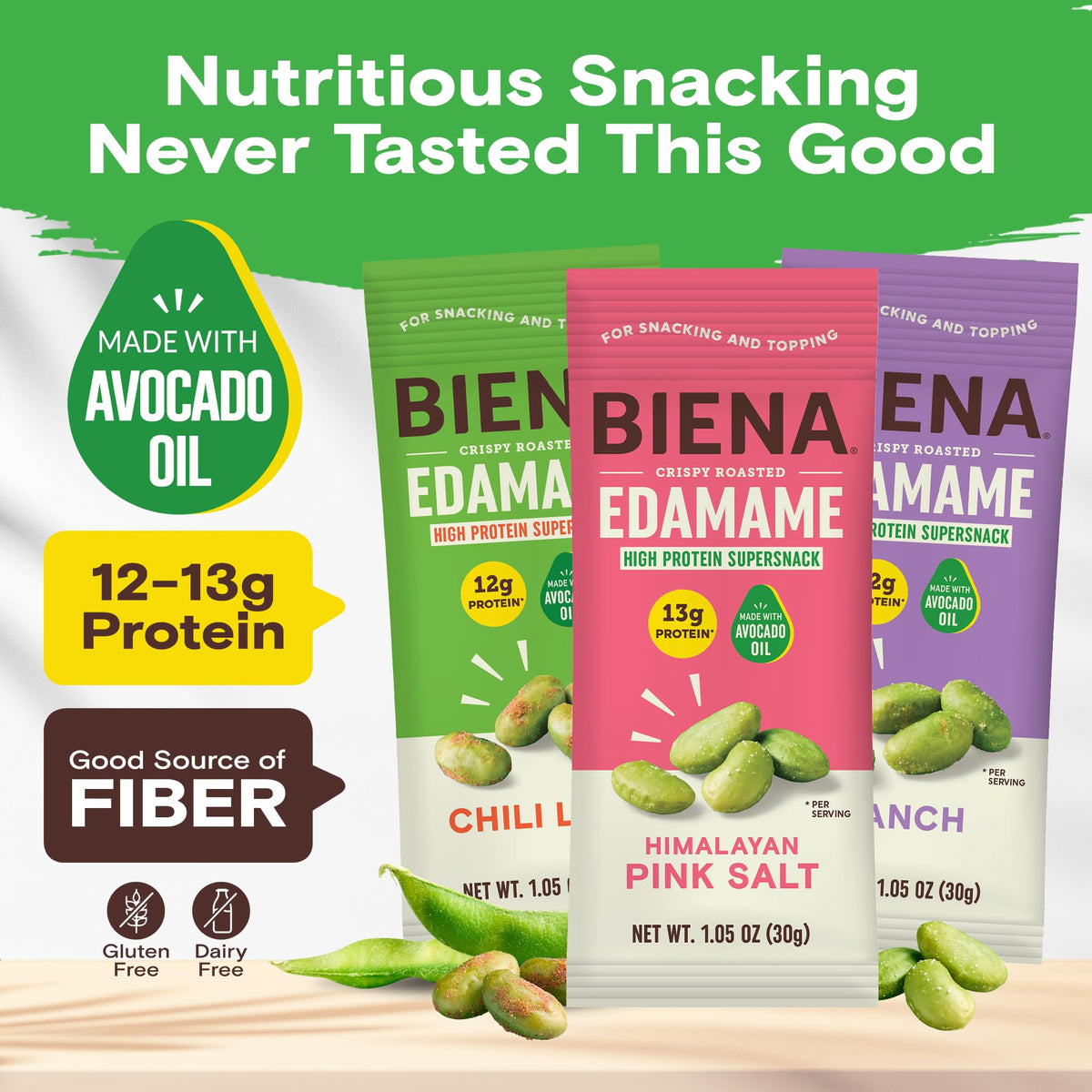 BIENA chili lime edamame delivering bold kick for active days.