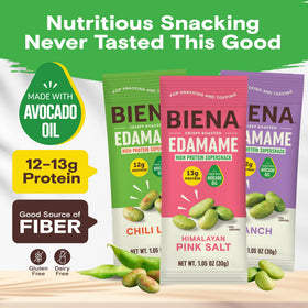 BIENA chili lime edamame delivering bold kick for active days.