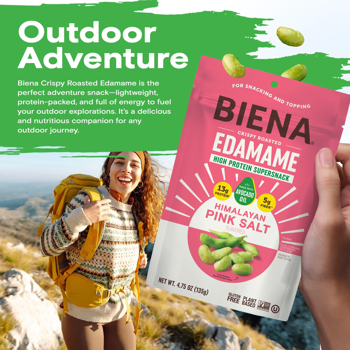 BIENA edamame snack protein-rich treat suitable as salad topper