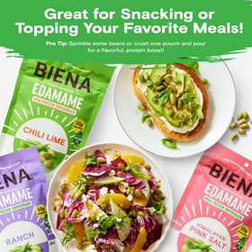 BIENA edamame gluten-free vegan label on packaging.
