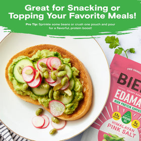 BIENA edamame snack gluten-free vegan badge on pack emphasizes dietary flexibility