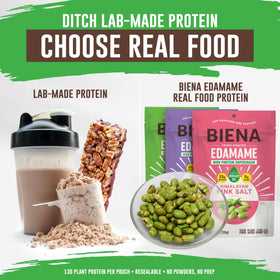 BIENA edamame protein per serving highlighted for a satisfying snack.