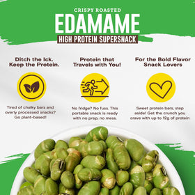 Biena protein per serving highlight in edamame snack featuring 12g protein.