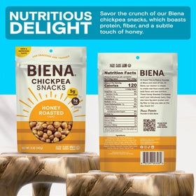 BIENA Honey Roasted Chickpeas on-the-go serving idea in palm.