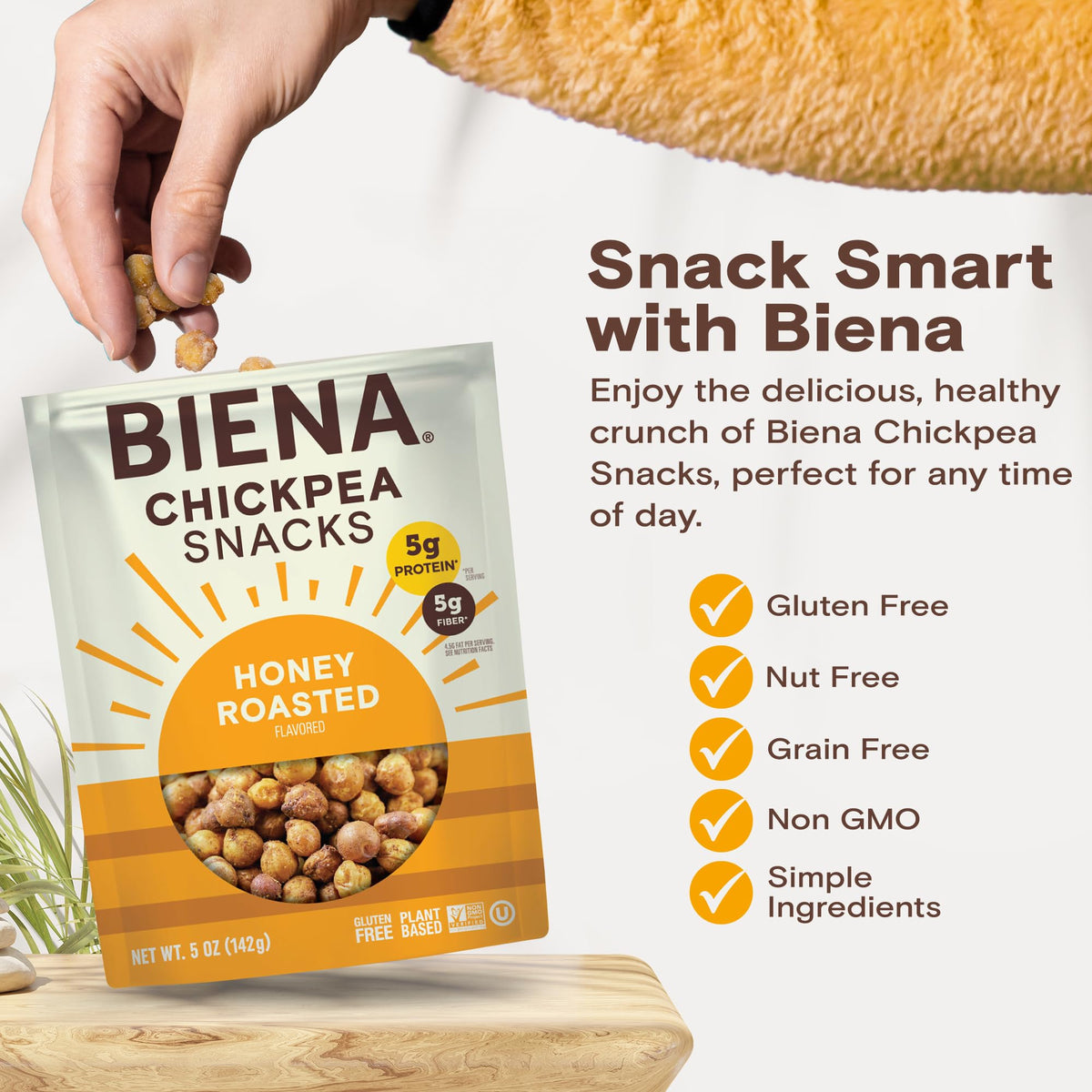 BIENA Honey Roasted Chickpeas serving on salad topping visualize a versatile nutritious boost.