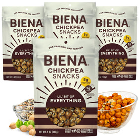 Biena Lil' Bit of Everything packaging front, a protein-packed crunchy chickpea snack.