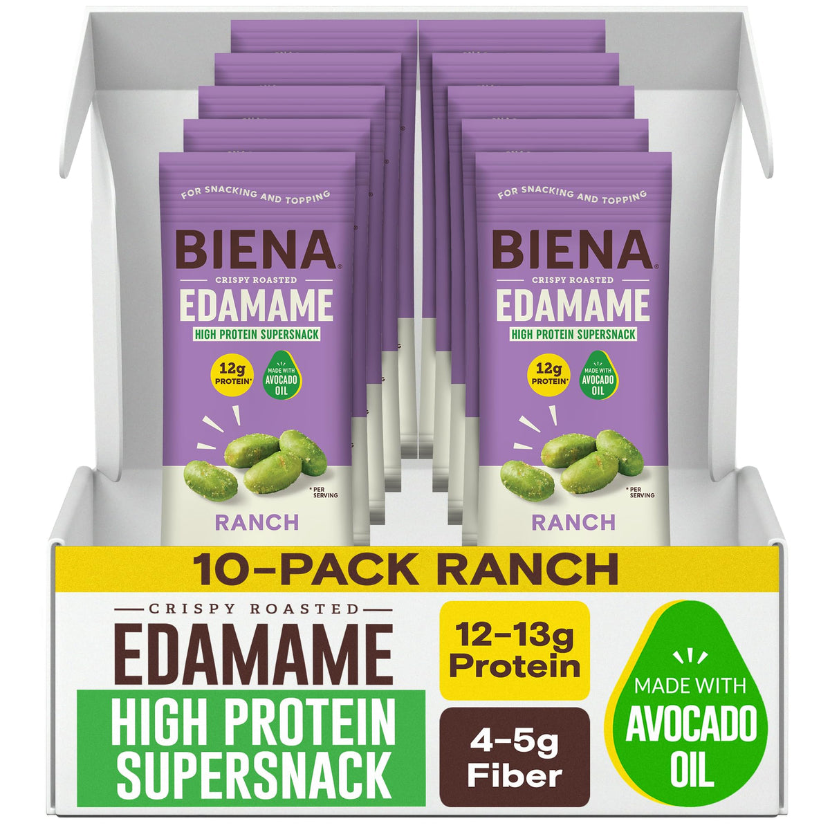 Biena Ranch edamame snack bag for on-the-go protein and flavor.
