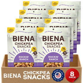 BIENA Rockin’ Ranch chickpeas 8-pack for quick, on-the-go snacking.