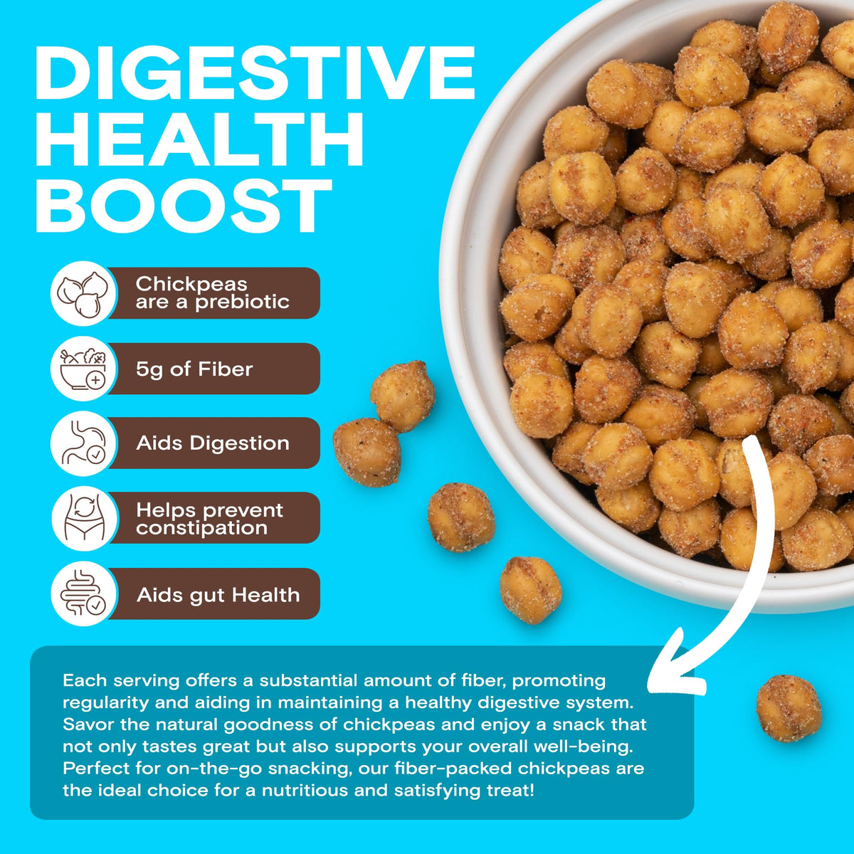 BIENA Rockin’ Ranch chickpeas bag close-up with nutrition label.