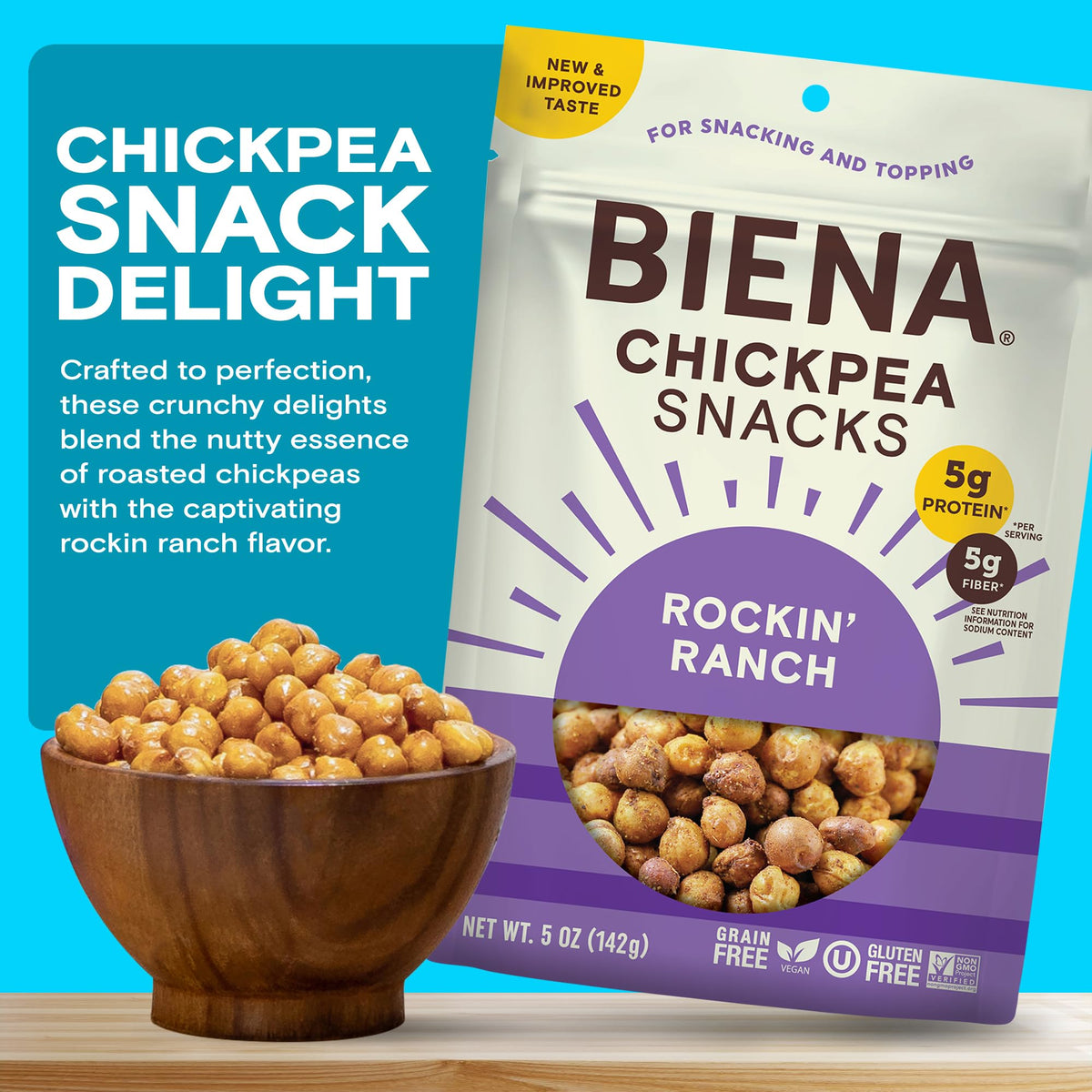 BIENA Rockin’ Ranch chickpeas on salad topping adds protein boost.
