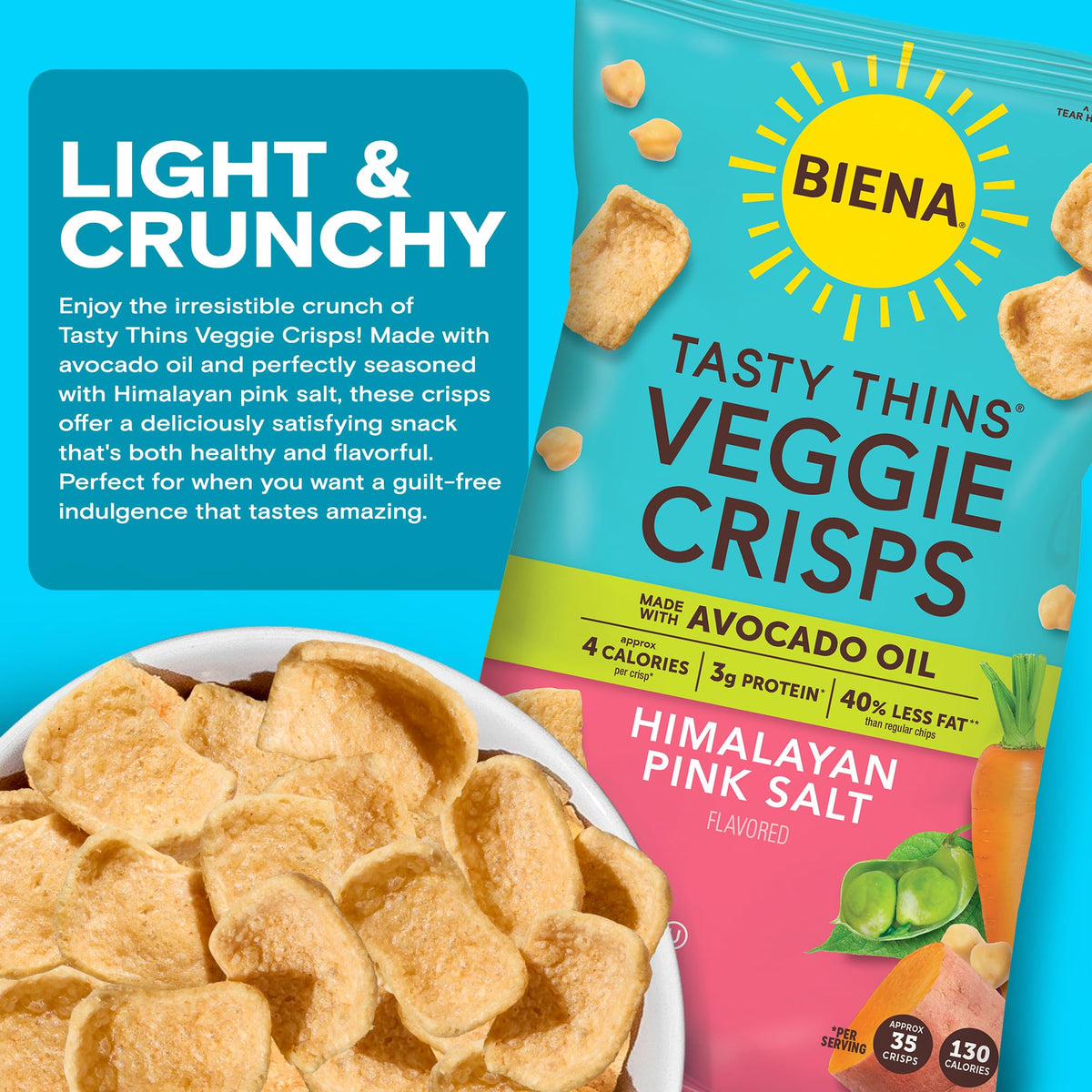 USA-made label on BIENA veggie crisps packaging