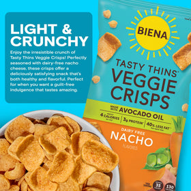 Gluten-free symbol displayed beside BIENA Veggie Crisps.