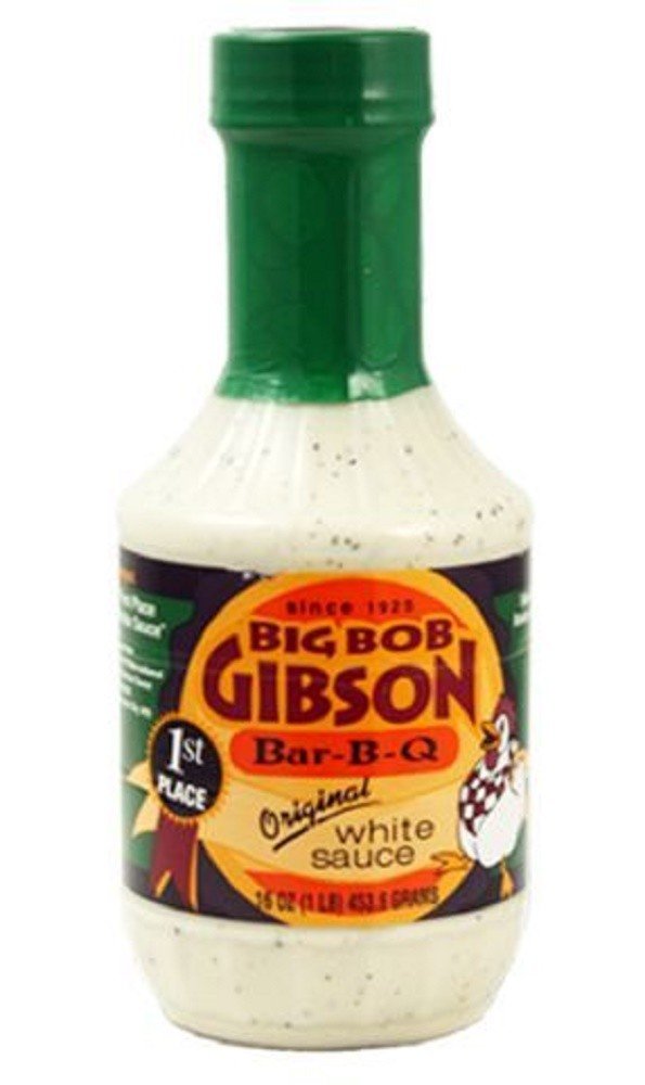 Big Bob Gibson Original White Sauce bottle for dipping wings and dressing salads, creamy tangy flavor.