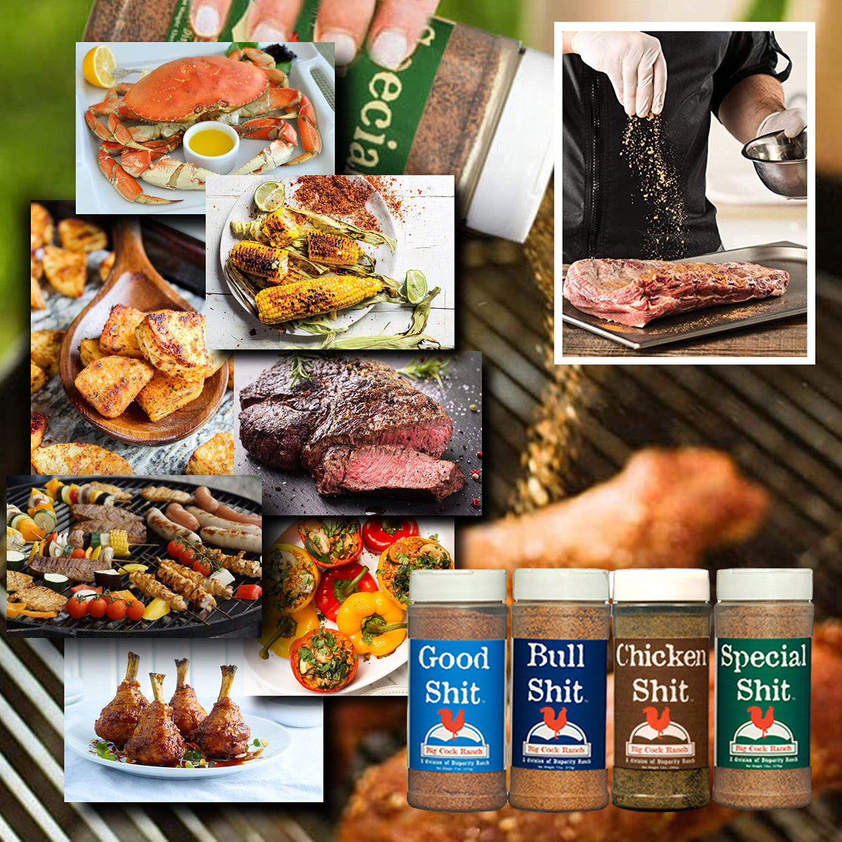Big Cock Ranch gourmet lineup enhances grilled vegetables and proteins.