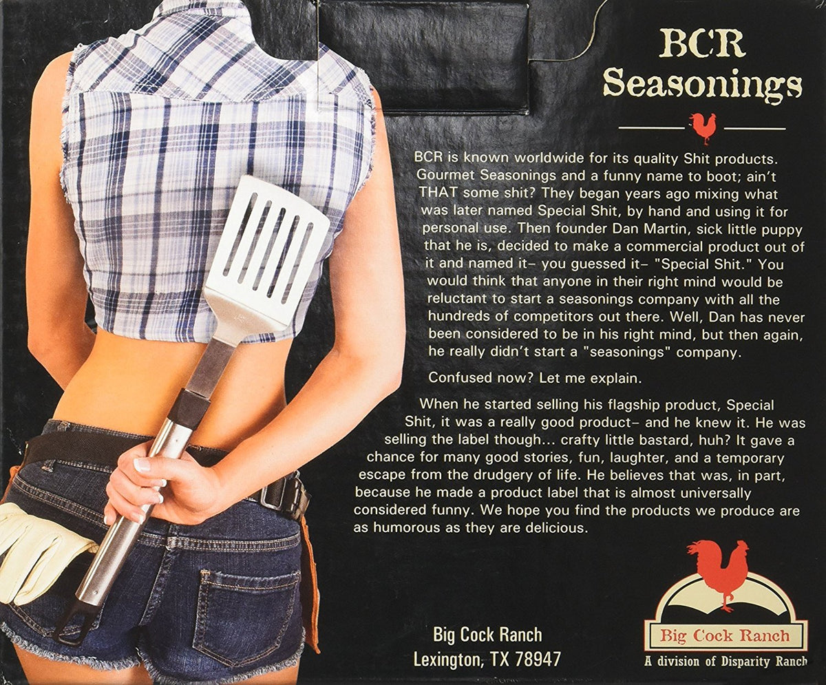 Big Cock Ranch Shitload 5-seasonings display for flavorful backyard cooking