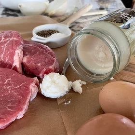 Big Crazy Buffalo bison tallow kitchen setup a staple for cooking and skincare.