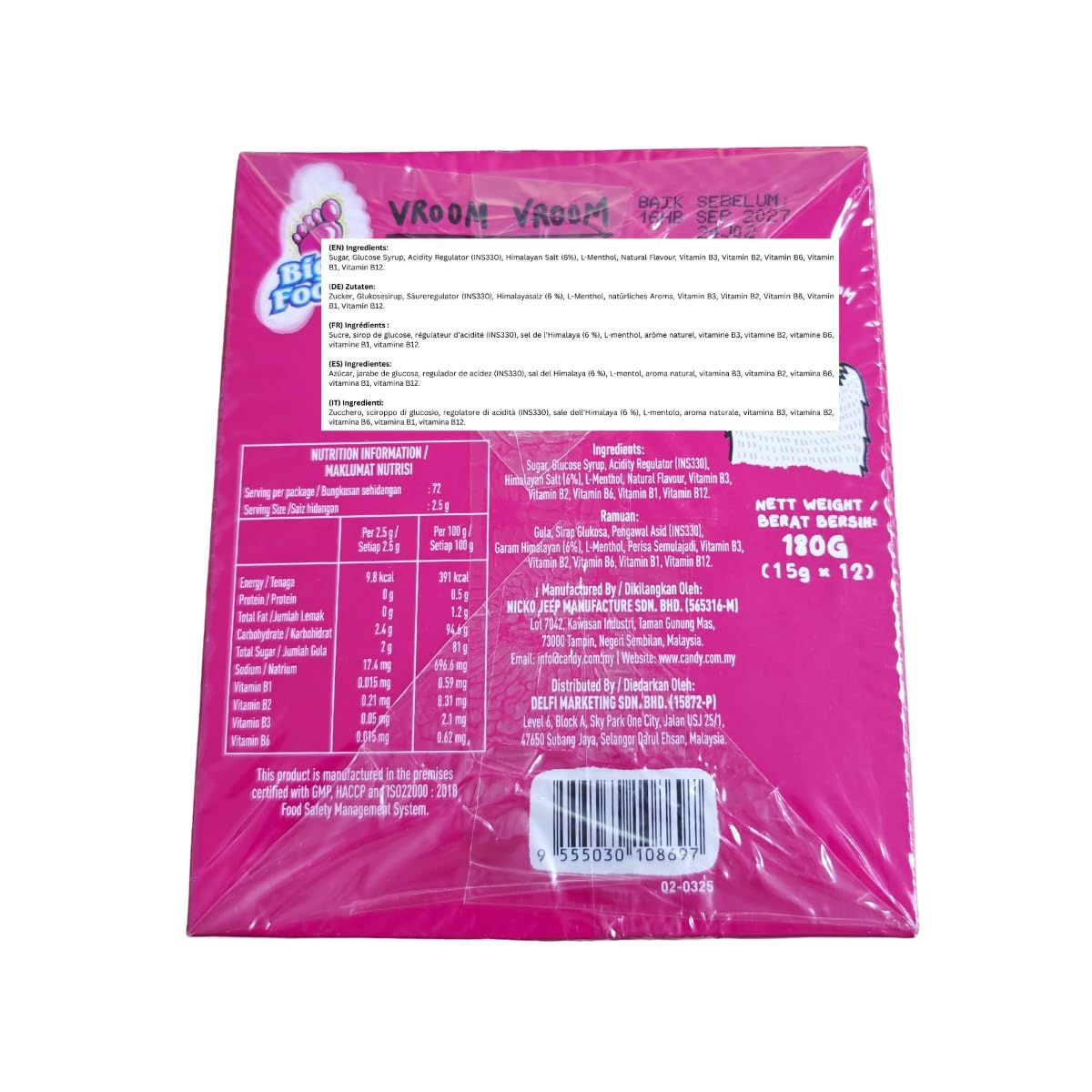 Big Foot Himalaya Salt Candy packs displayed for hot-day snacking.