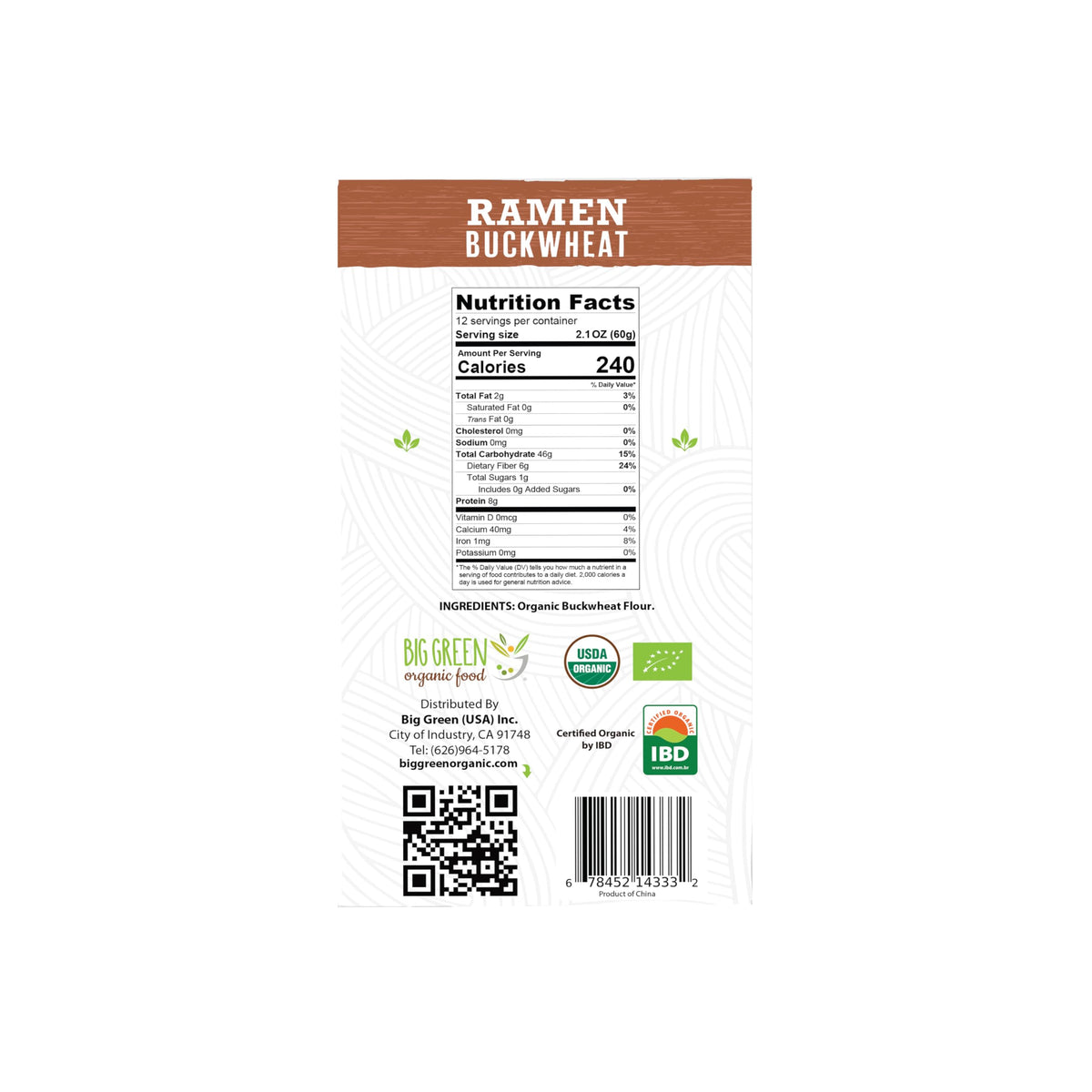 Big Green Organic Food organic buckwheat ramen ingredients shown as a gluten-free dinner option.